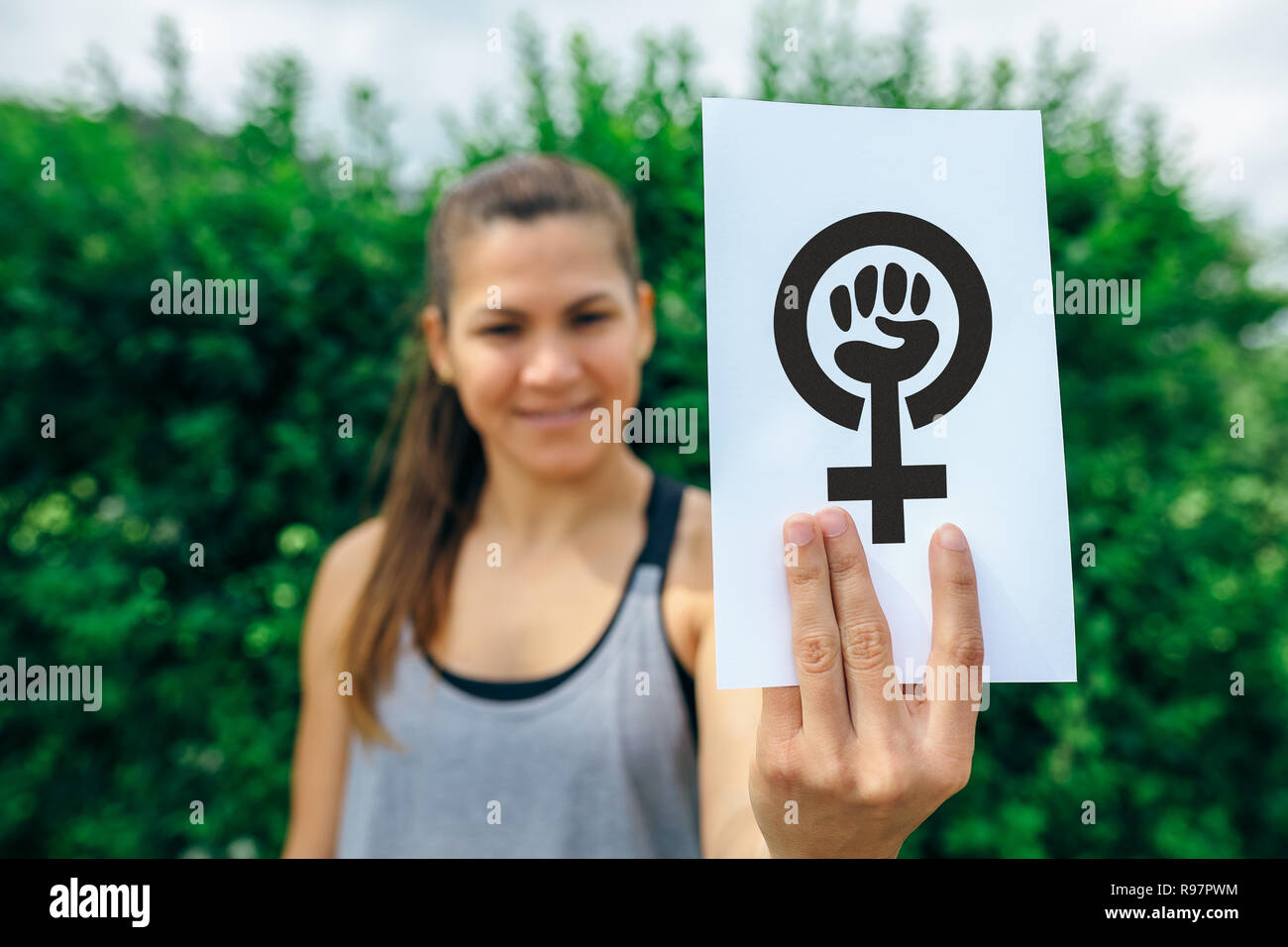 Symbole du féminisme femme montrant Banque D'Images