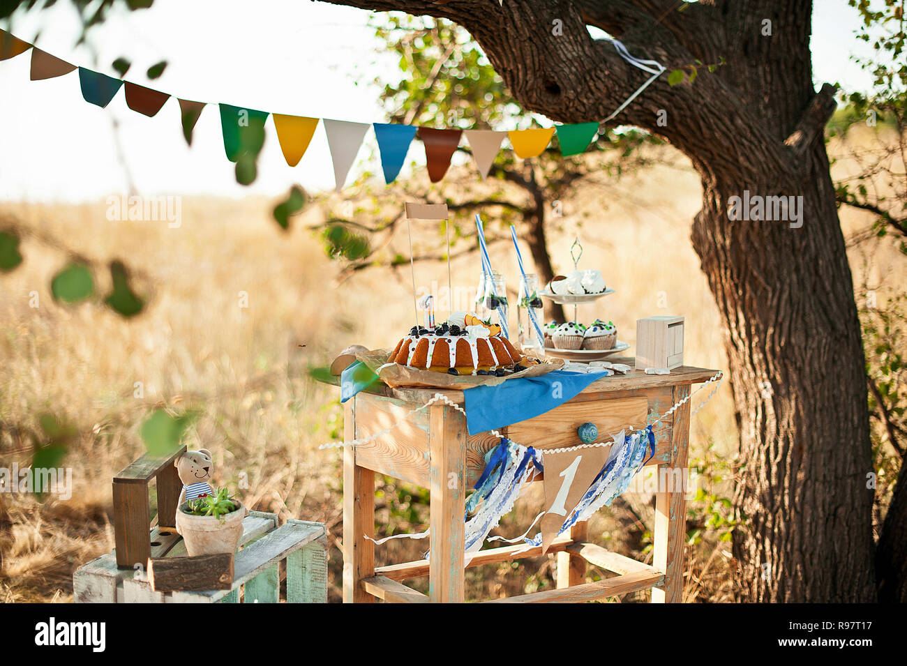Candy Bar En Plein Air Pour Anniversaire Premier Bebe Anniversaire Photo Stock Alamy
