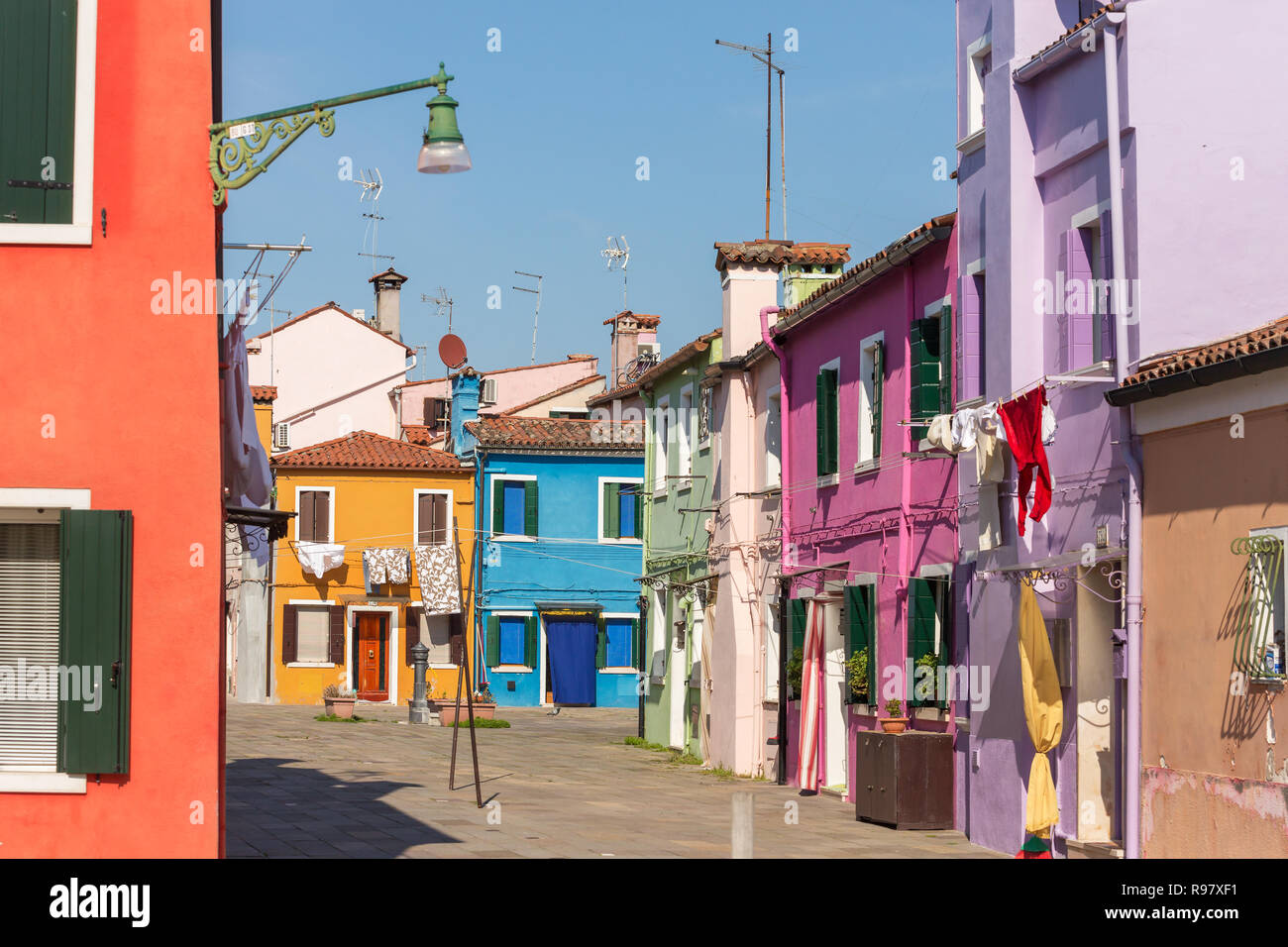 Maisons colorées de Burano, Venise, Italie. Banque D'Images