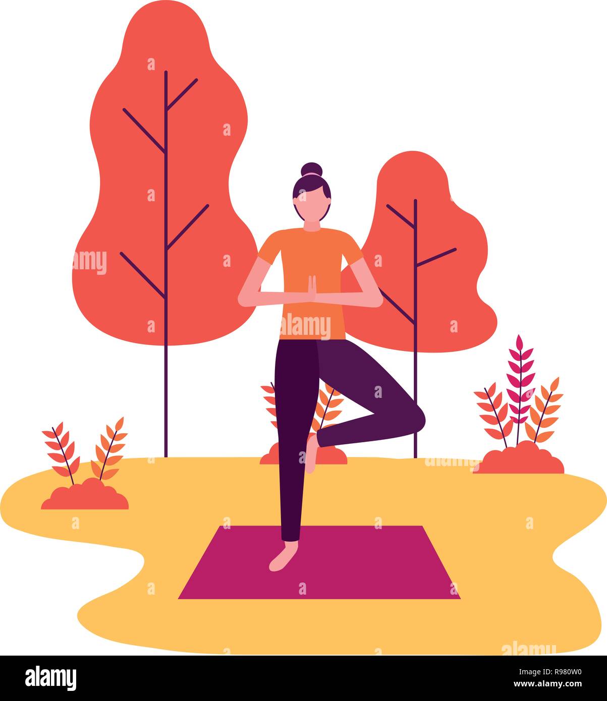 Woman practicing yoga on mat dans le parc vector illustration Illustration de Vecteur