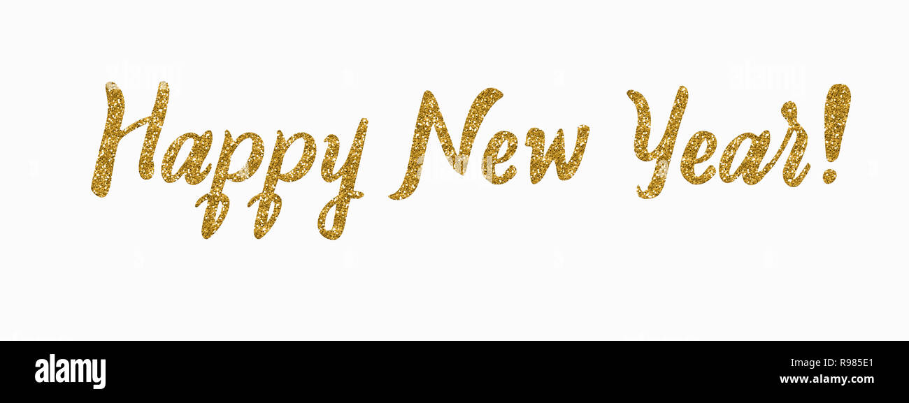 Bonne année carte. Glitter dessinés à la main, la calligraphie moderne. Illustration d'encre. Joyeuses fêtes de l'affiche. Bannière avec mots dessinés à la main. Isolé sur blanc b Banque D'Images