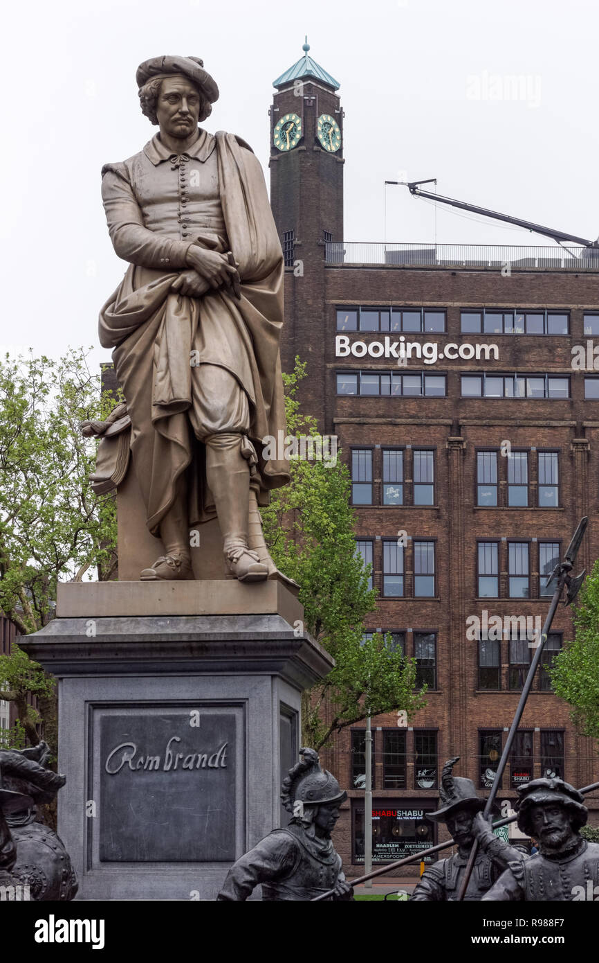 Monument de Rembrandt à Amsterdam, Pays-Bas Banque D'Images