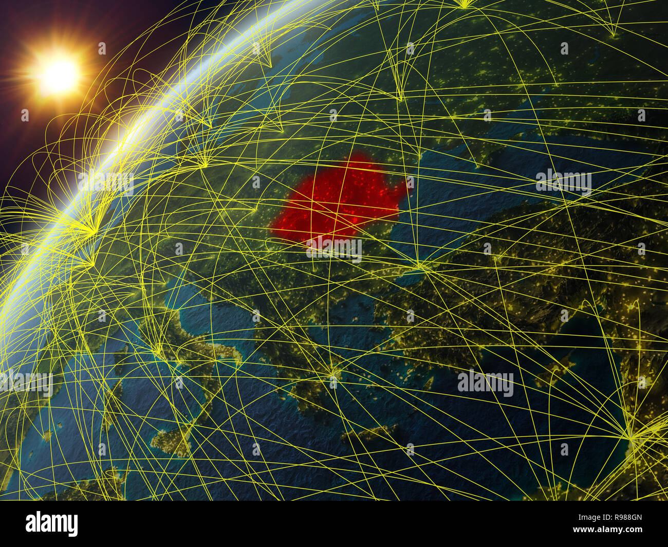 La Roumanie sur le modèle de la planète Terre grâce au réseau et de
