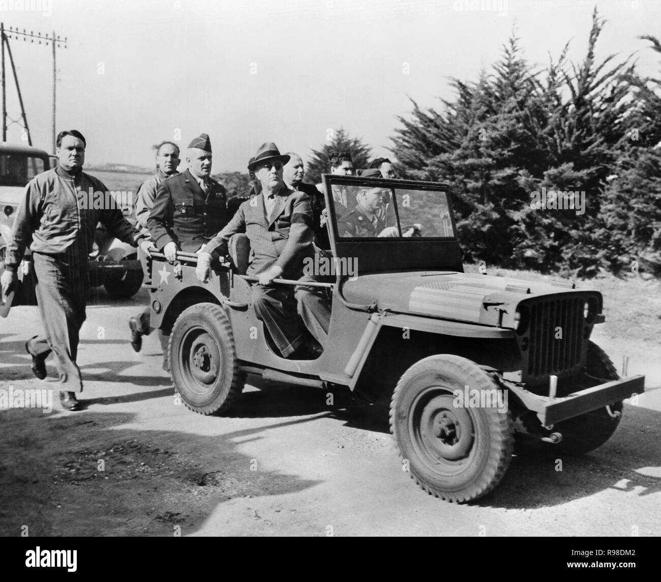 Le président américain, Franklin Roosevelt, l'examen des forces américaines, Casablanca, Maroc, U.S. Army Signal Corps, Janvier 1943 Banque D'Images