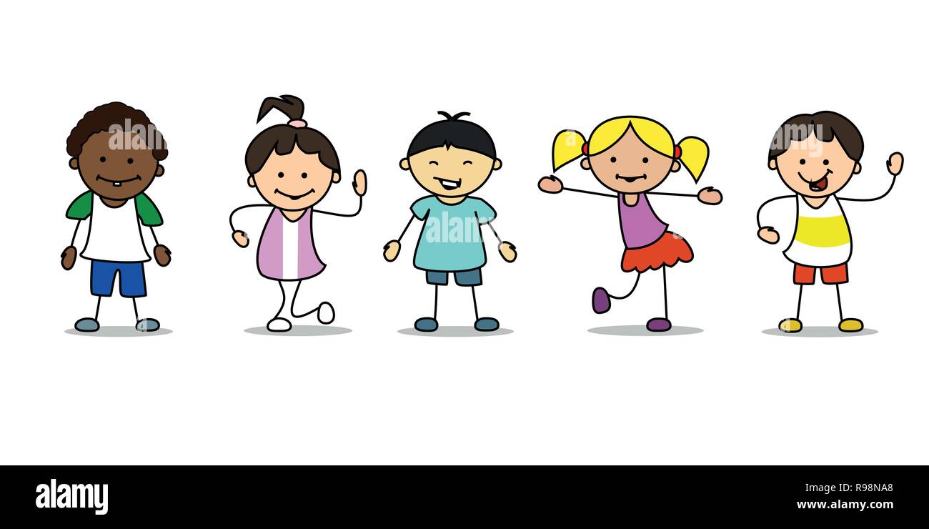 Happy kids illustration jouer et danser les enfants, vector Banque D'Images