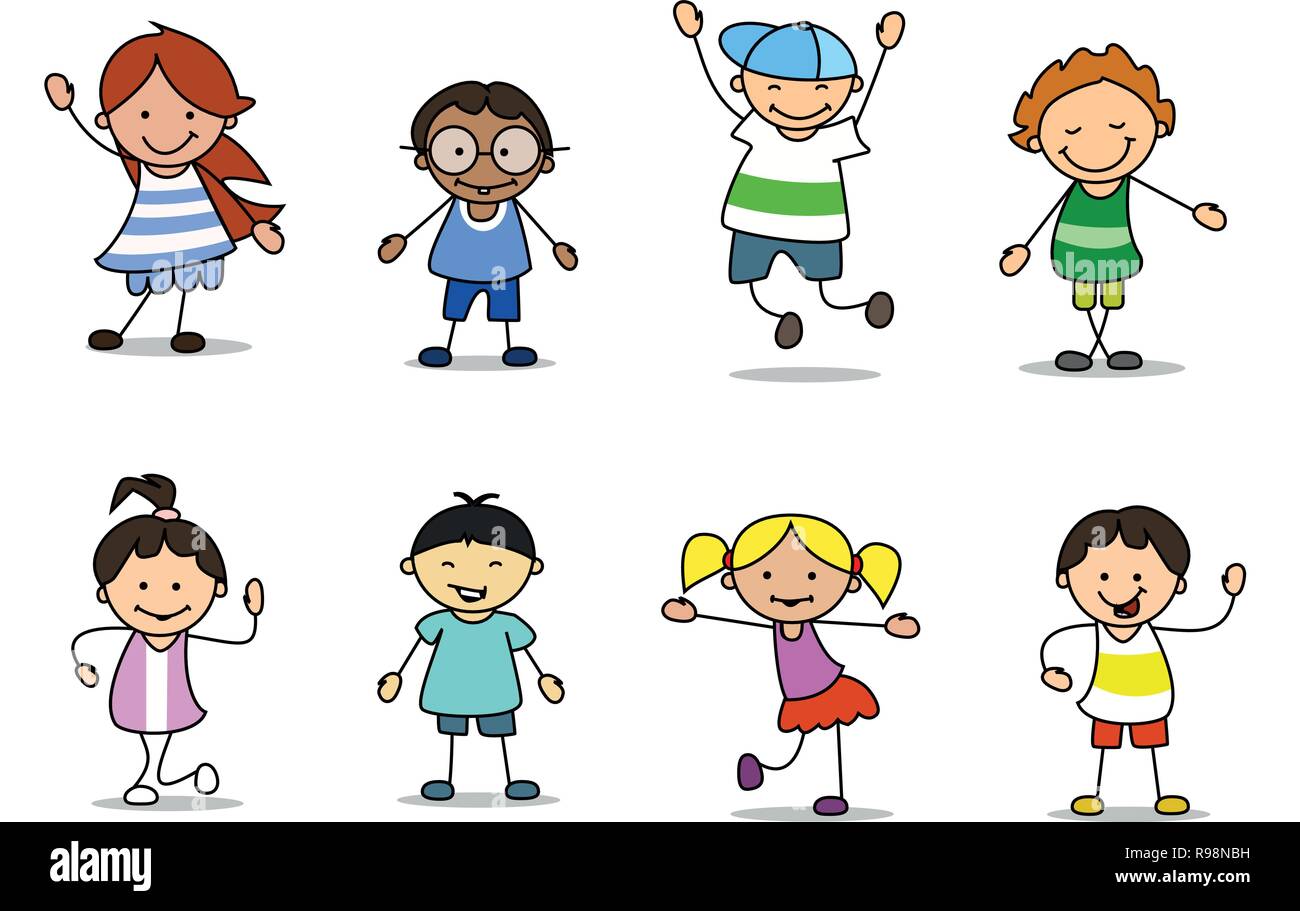 Happy kids illustration jouer et danser les enfants, vector Banque D'Images