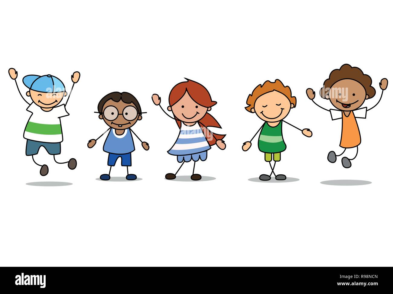 Happy kids playing - illustration pour enfants, garçons et filles Banque D'Images