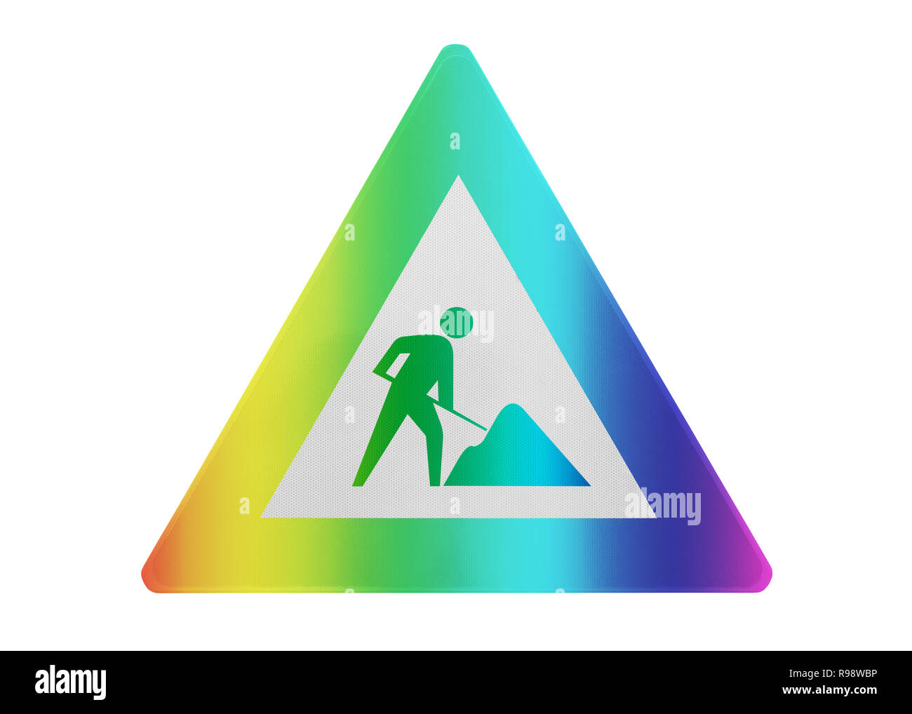 Panneau de circulation isolés - en construction - de couleur arc-en-ciel Banque D'Images