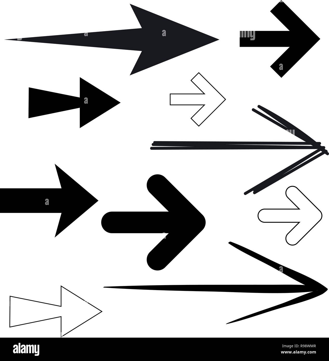 Flèches noires. Contour simple et silhouette noire icons Illustration de Vecteur