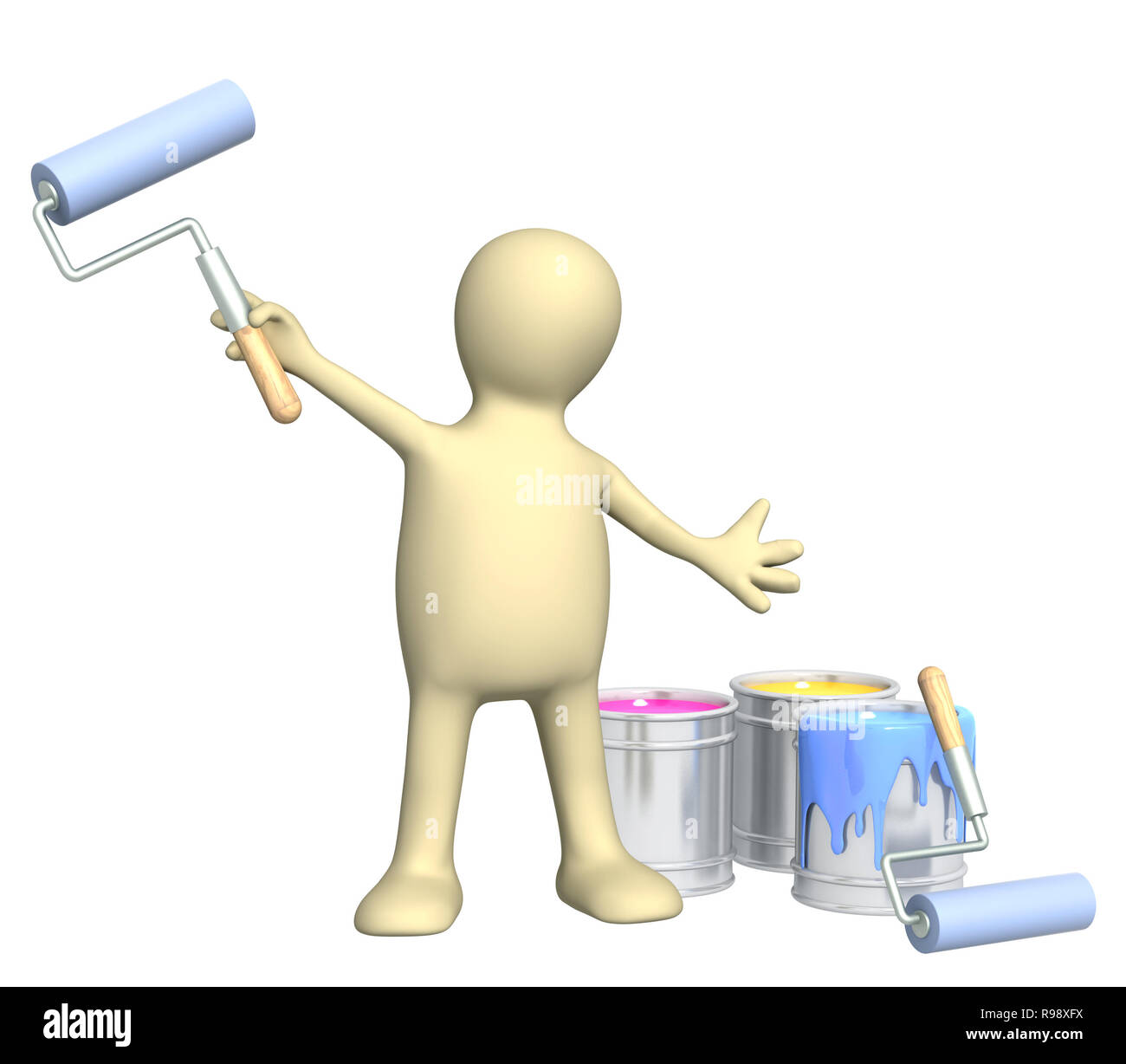 Marionnette 3d avec plateau fixe. Isolated over white Banque D'Images