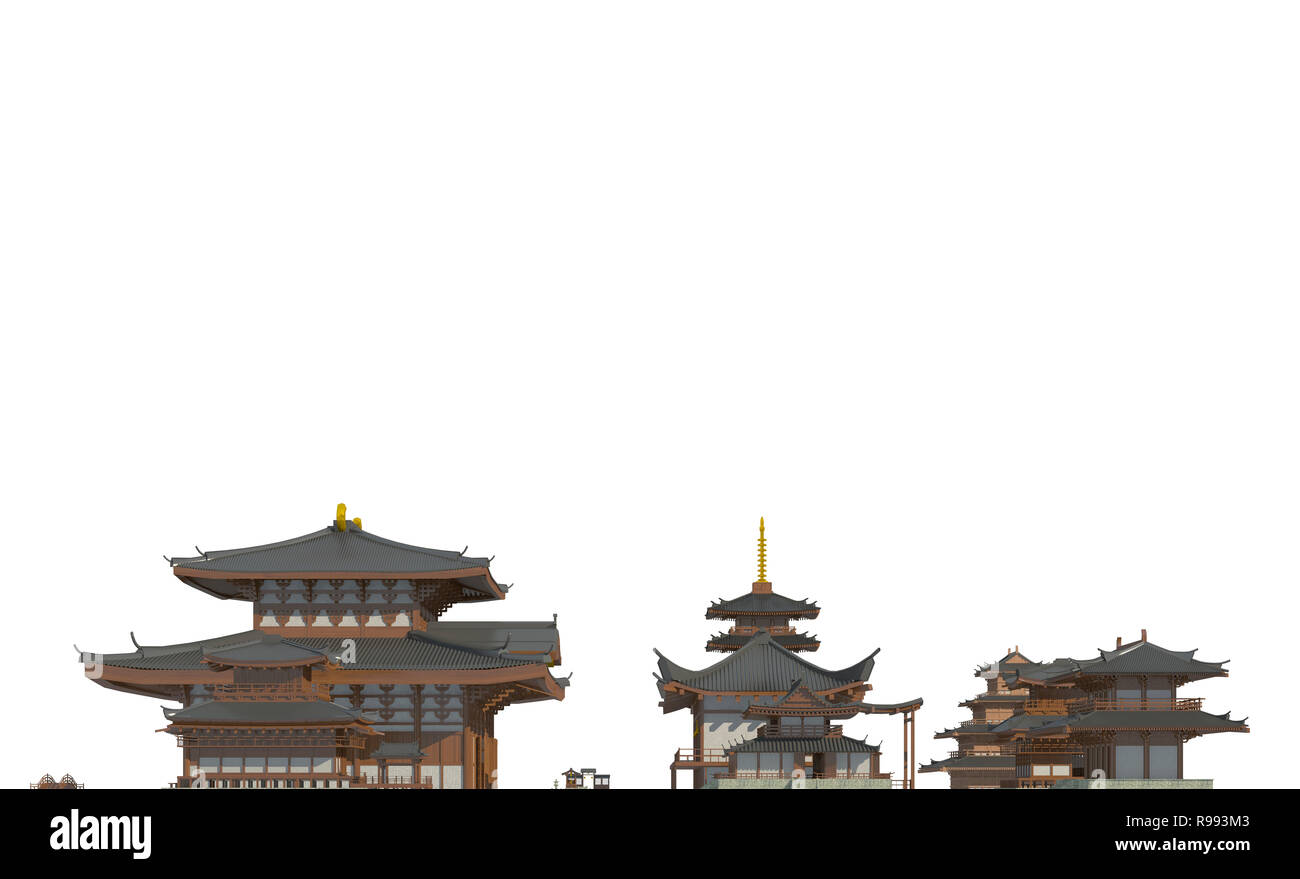 3D illustration vieux bâtiments de style traditionnel japonais isolé sur fond blanc. Aussi Edo comme Jedo romanisé, Yedo ou Yeddo, est l'ancien nam Banque D'Images