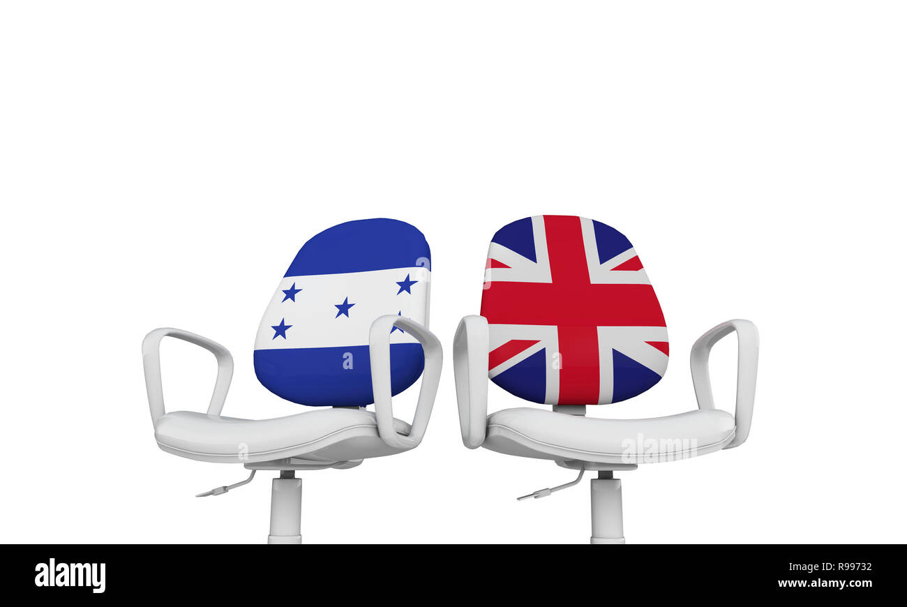 Le Honduras et la Grande-Bretagne business de chaises. Relation international concept. Le Rendu 3D Banque D'Images