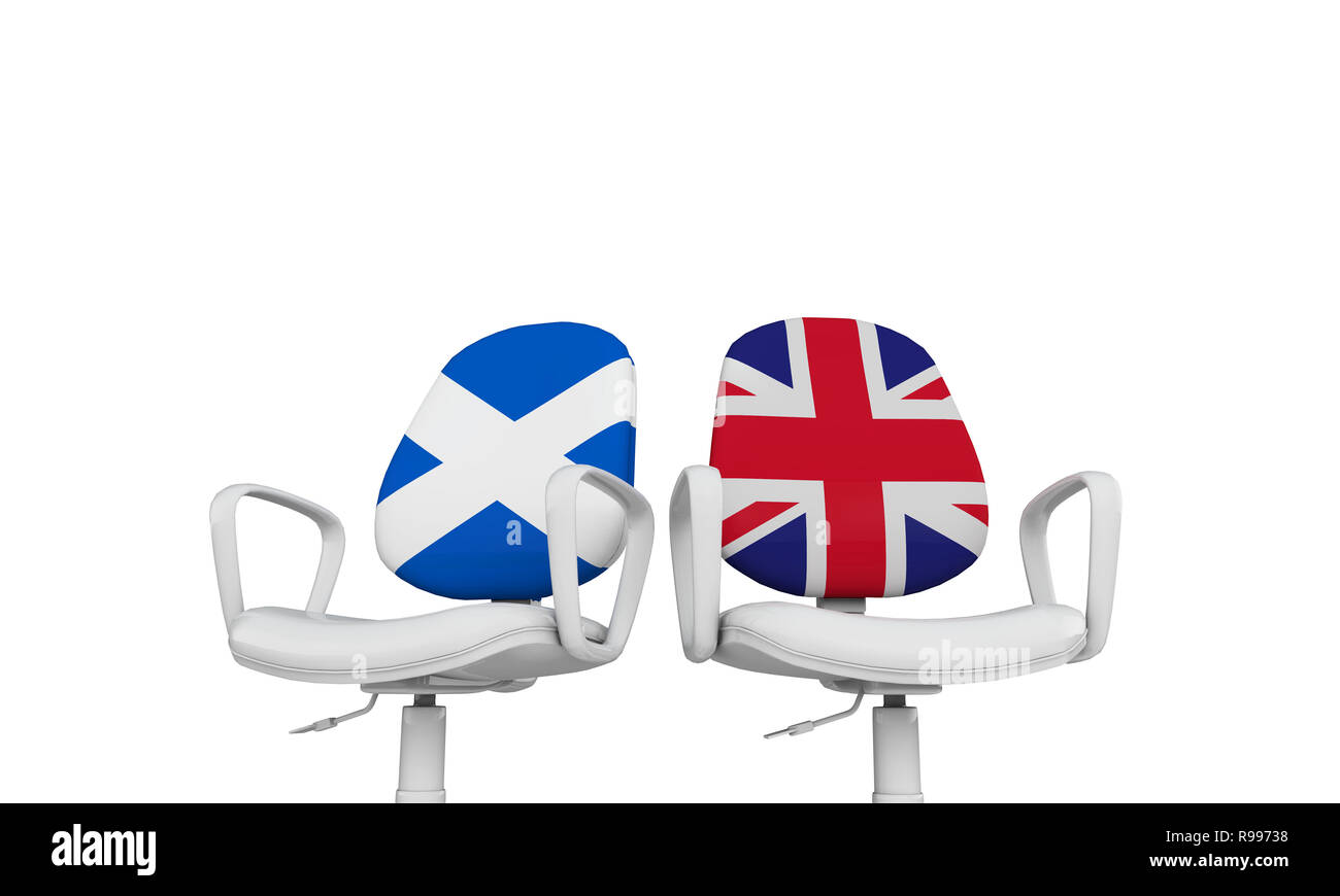 L'Écosse et la Grande-Bretagne les chaises. Relation international concept. Le Rendu 3D Banque D'Images