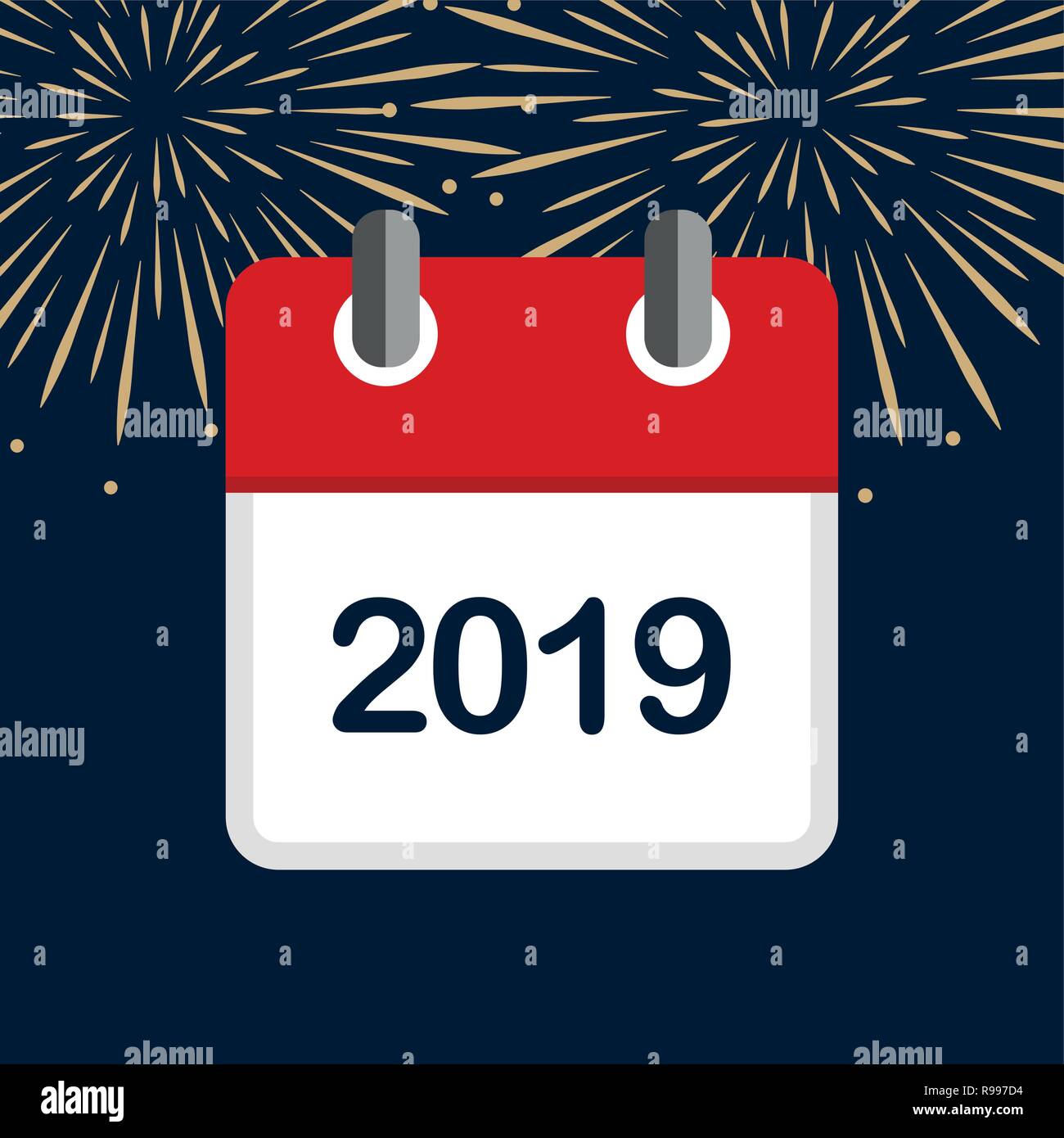 Nouvelle année 2019 calendrier rouge fond artifice vector illustration EPS10 Illustration de Vecteur