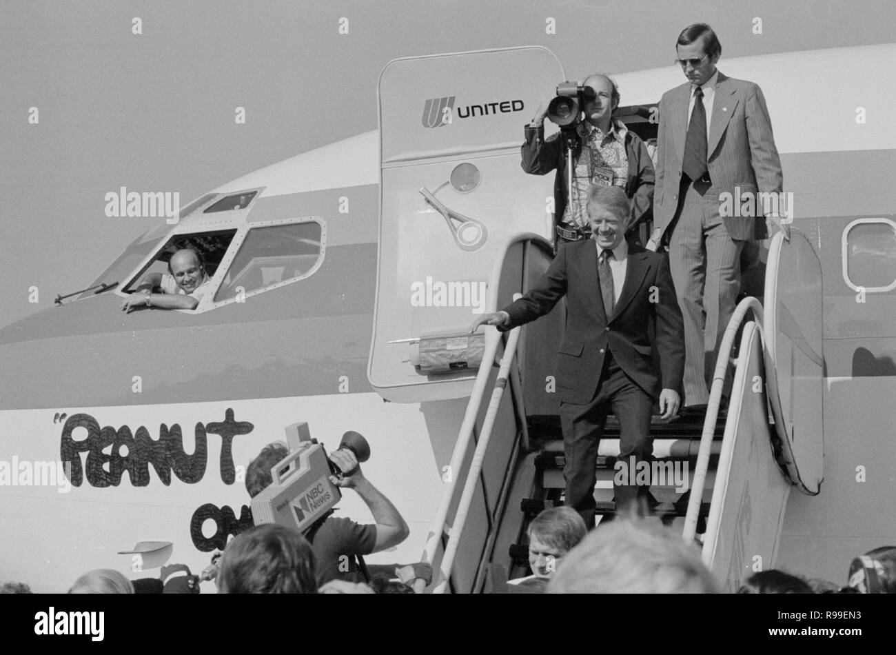 Jimmy Carter le débarquement de l'avion 'One' d'arachides à l'Pittsburgh-Allegheny County Airport pour arrêter une campagne en Pennsylvanie. 8 Septembre 1976 Banque D'Images