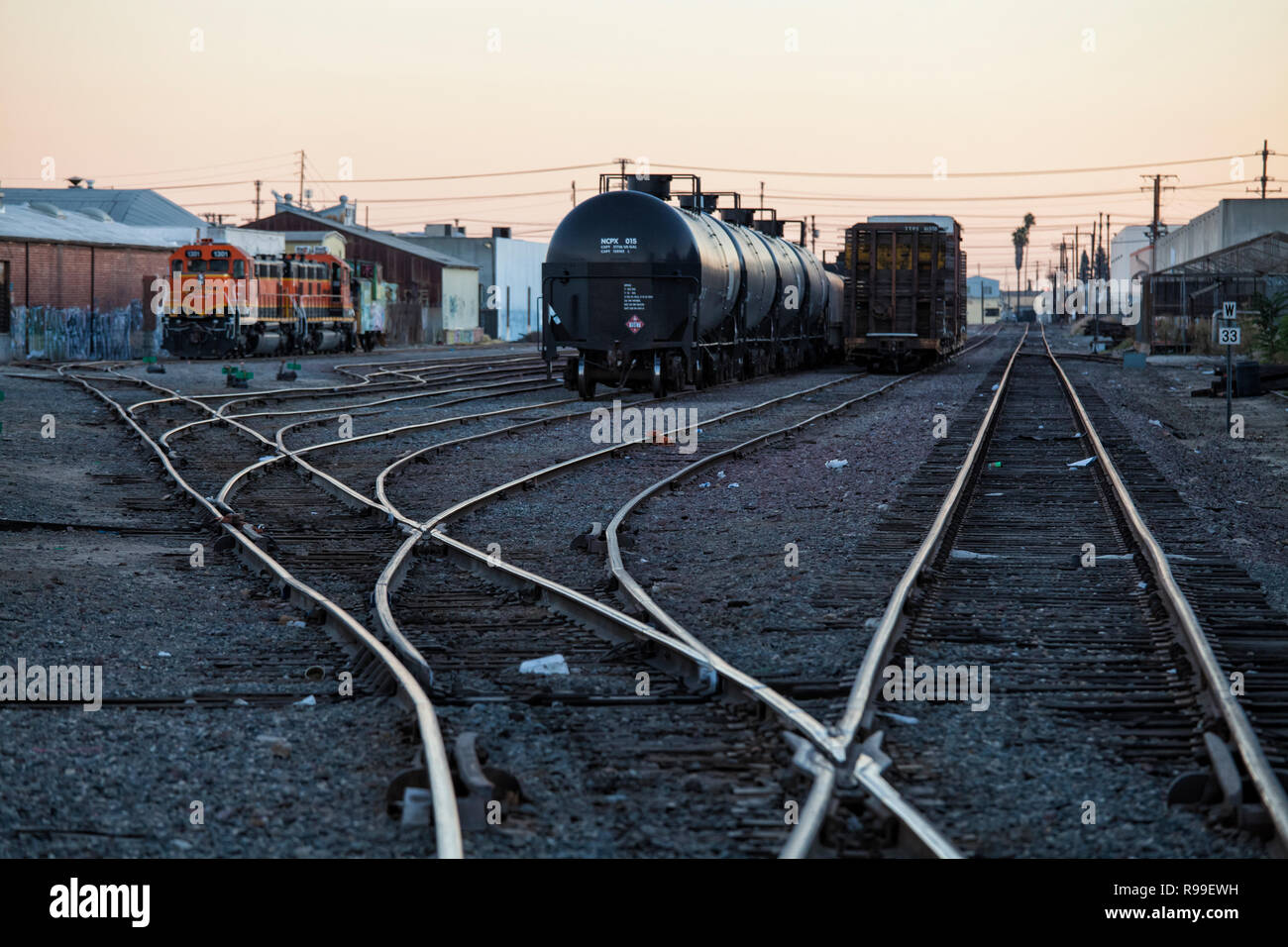 Moteur de locomotive et de train à Vernon, une ville industrielle très à l'ombre du centre-ville de Los Angeles, Californie, USA Banque D'Images