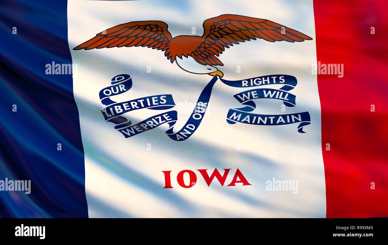 Drapeau de l'Iowa. Waving Flag de l'état de l'Iowa, Etats-Unis d'Amérique. 3d illustration Banque D'Images