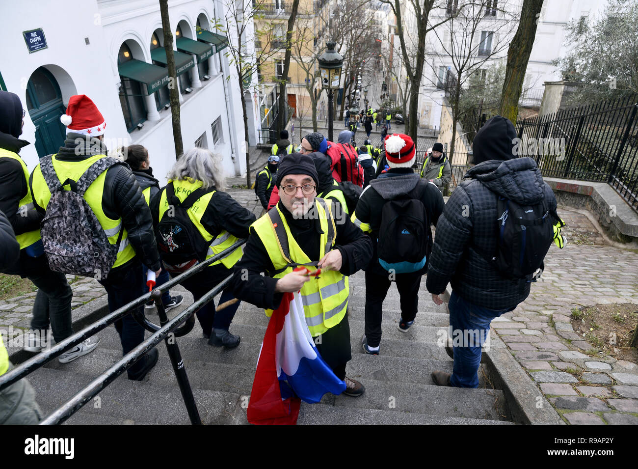 Paris, France. 22 décembre 2018. Le samedi 22 mars, la 6e ronde de jaune manifestation à Paris a eu lieu à la dernière minute à Montmartre sans avertissement. Crédit : Frédéric VIELCANET/Alamy Live News Banque D'Images