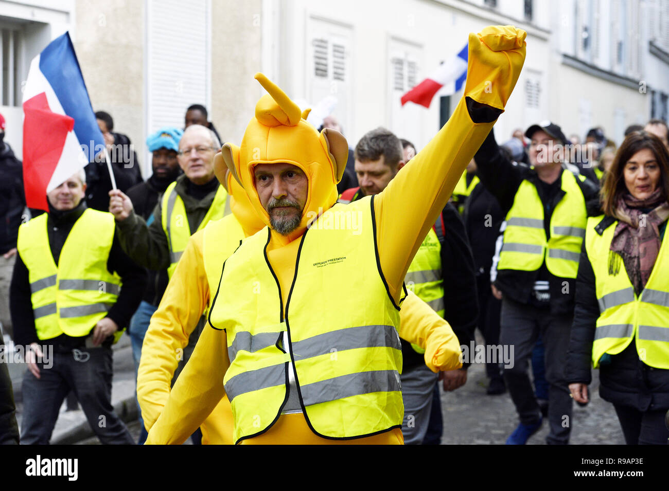 Paris, France. 22 décembre 2018. Le samedi 22 mars, la 6e ronde de jaune manifestation à Paris a eu lieu à la dernière minute à Montmartre sans avertissement. Crédit : Frédéric VIELCANET/Alamy Live News Banque D'Images