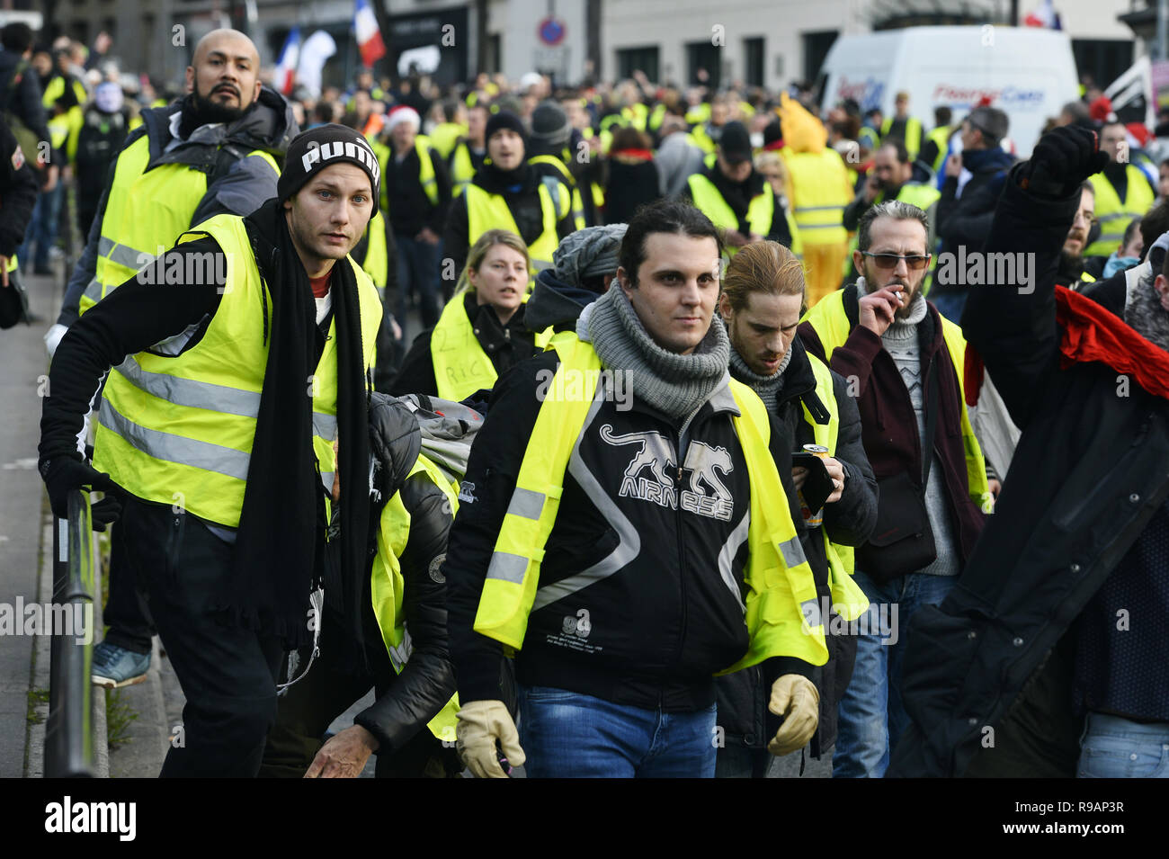 Paris, France. 22 décembre 2018. Le samedi 22 mars, la 6e ronde de jaune manifestation à Paris a eu lieu à la dernière minute à Montmartre sans avertissement. Crédit : Frédéric VIELCANET/Alamy Live News Banque D'Images