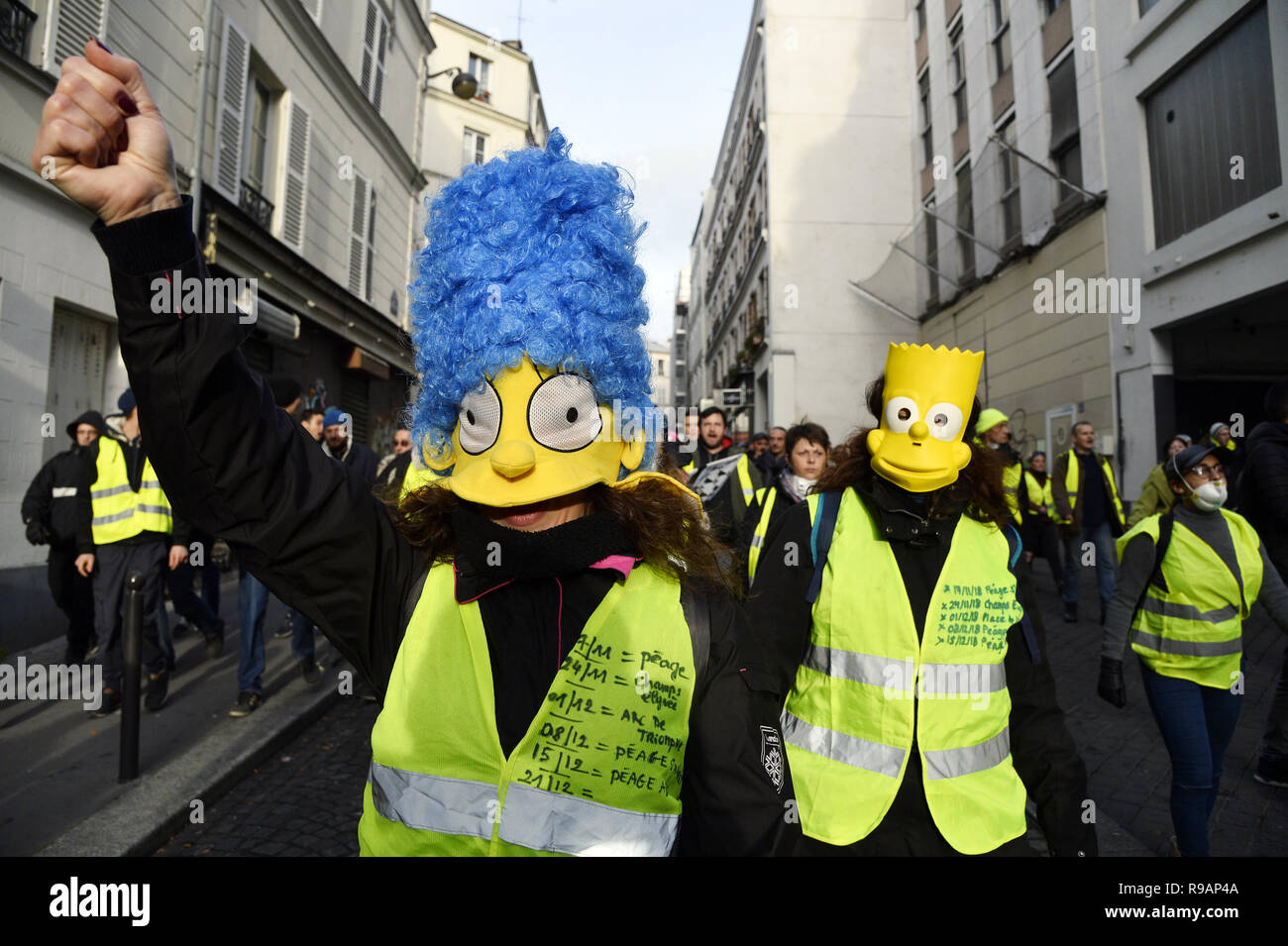 Paris, France. 22 décembre 2018. Le samedi 22 mars, la 6e ronde de jaune manifestation à Paris a eu lieu à la dernière minute à Montmartre sans avertissement. Crédit : Frédéric VIELCANET/Alamy Live News Banque D'Images