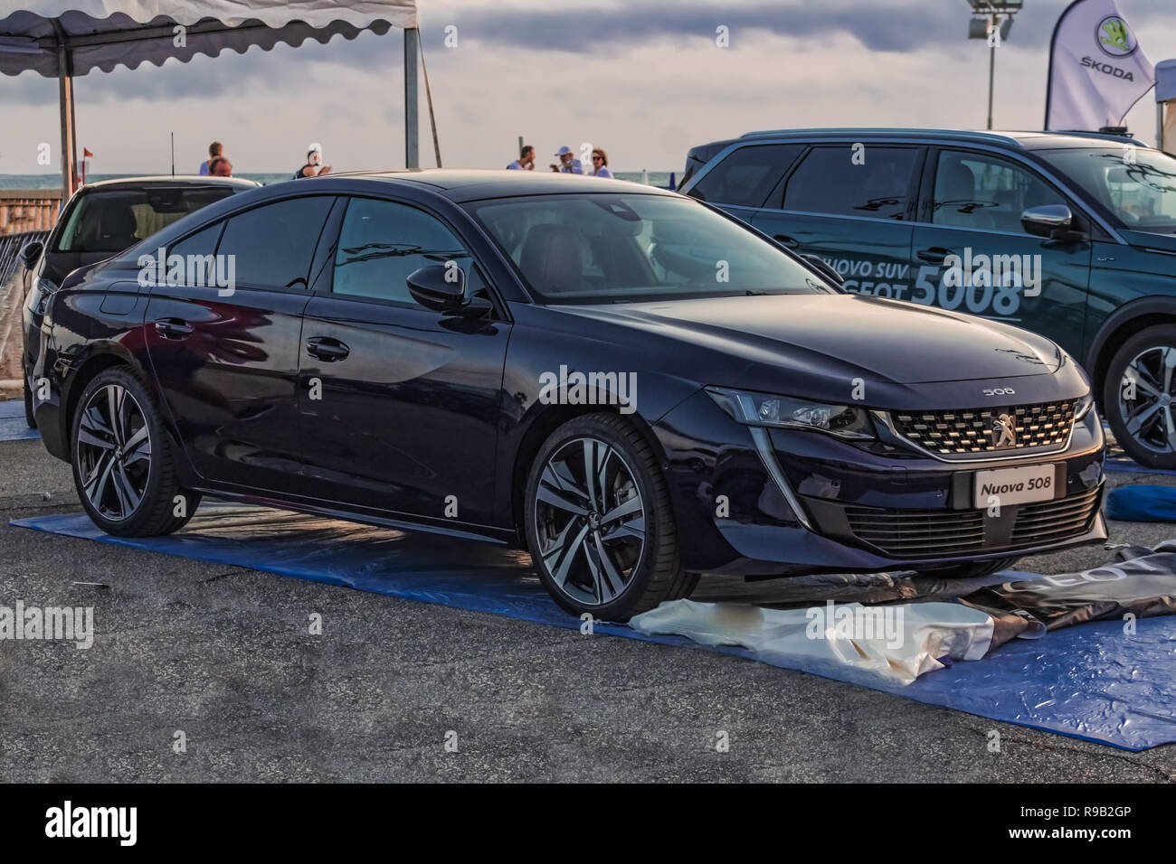 Rome Ostia Lido, Italie. 07/21/2018 Peugeot 508 en exposition Banque D'Images