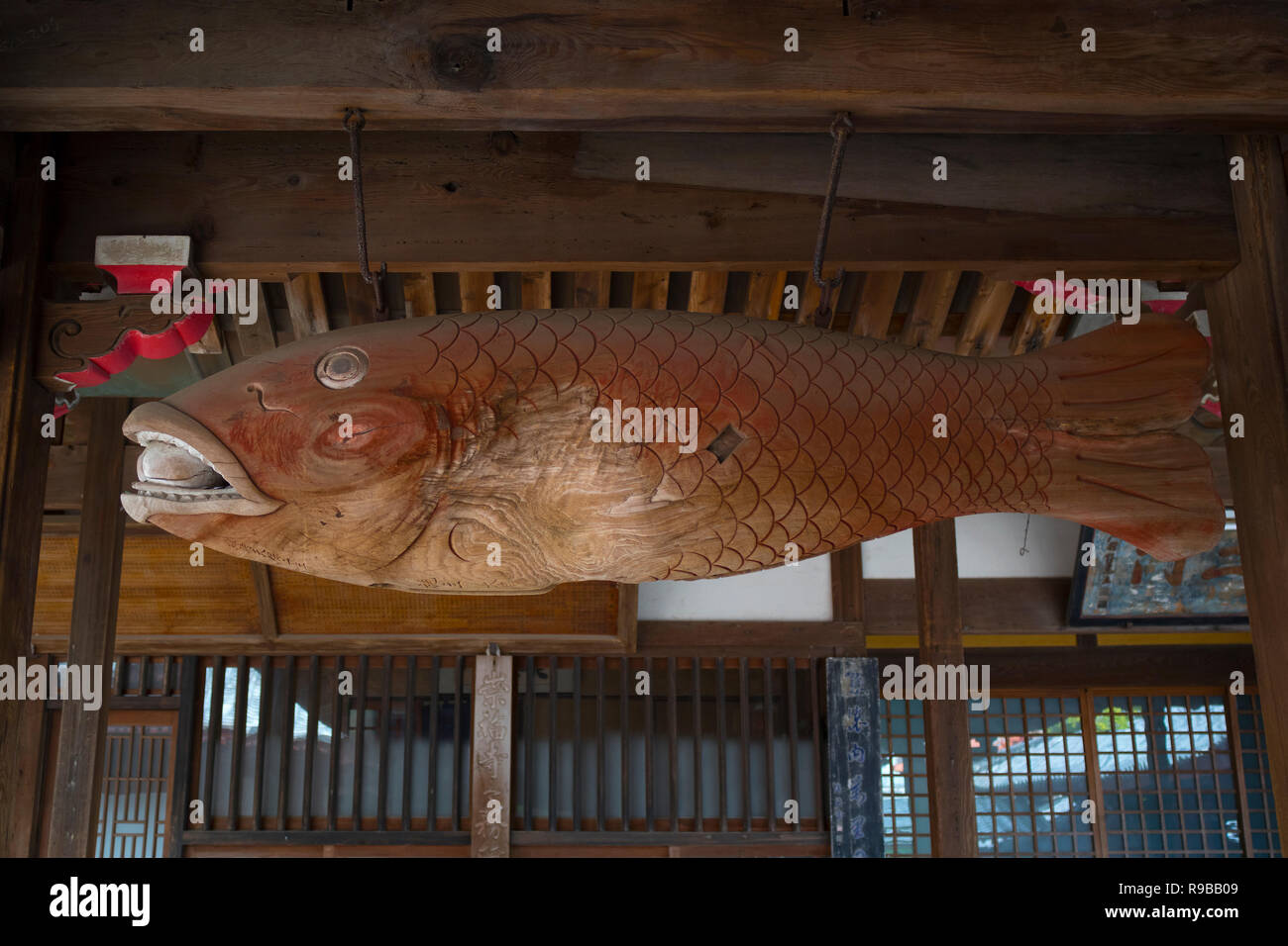 Nagasaki, Japon - 24 octobre 2018 : Gyoban poisson en bois instrument à percussion dans Temple Sofukuji, Nagasaki, Japon Banque D'Images