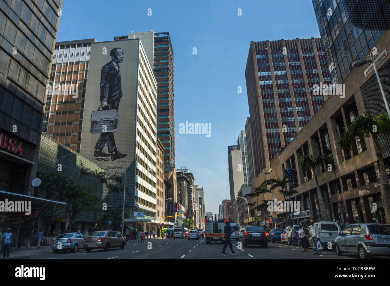 L'art public, Anton Lembede Baccalauréat en droit, par Sakhile Mhlongo, centre-ville de Durban, KwaZulu-Natal, Afrique du Sud Banque D'Images