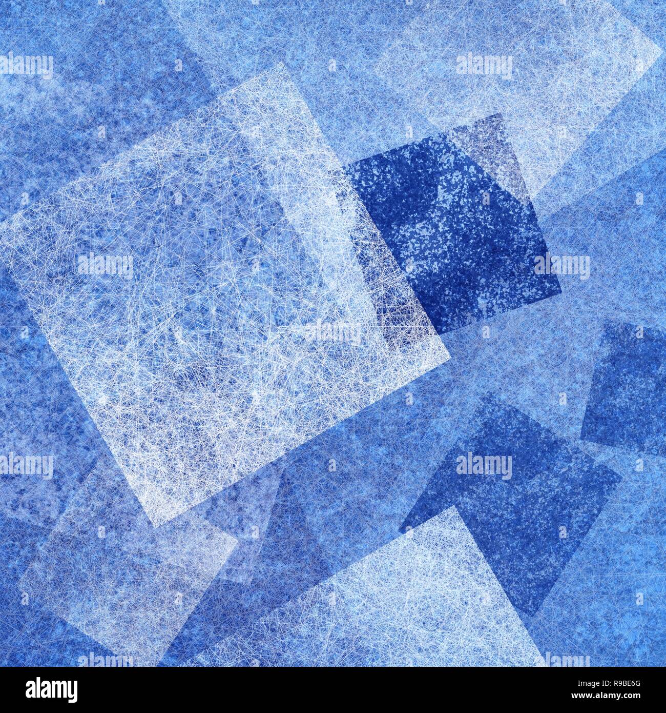 Résumé fond bleu avec des formes carrés et des diamants en couches dans l'art moderne contemporain design avec beaucoup de texture Banque D'Images