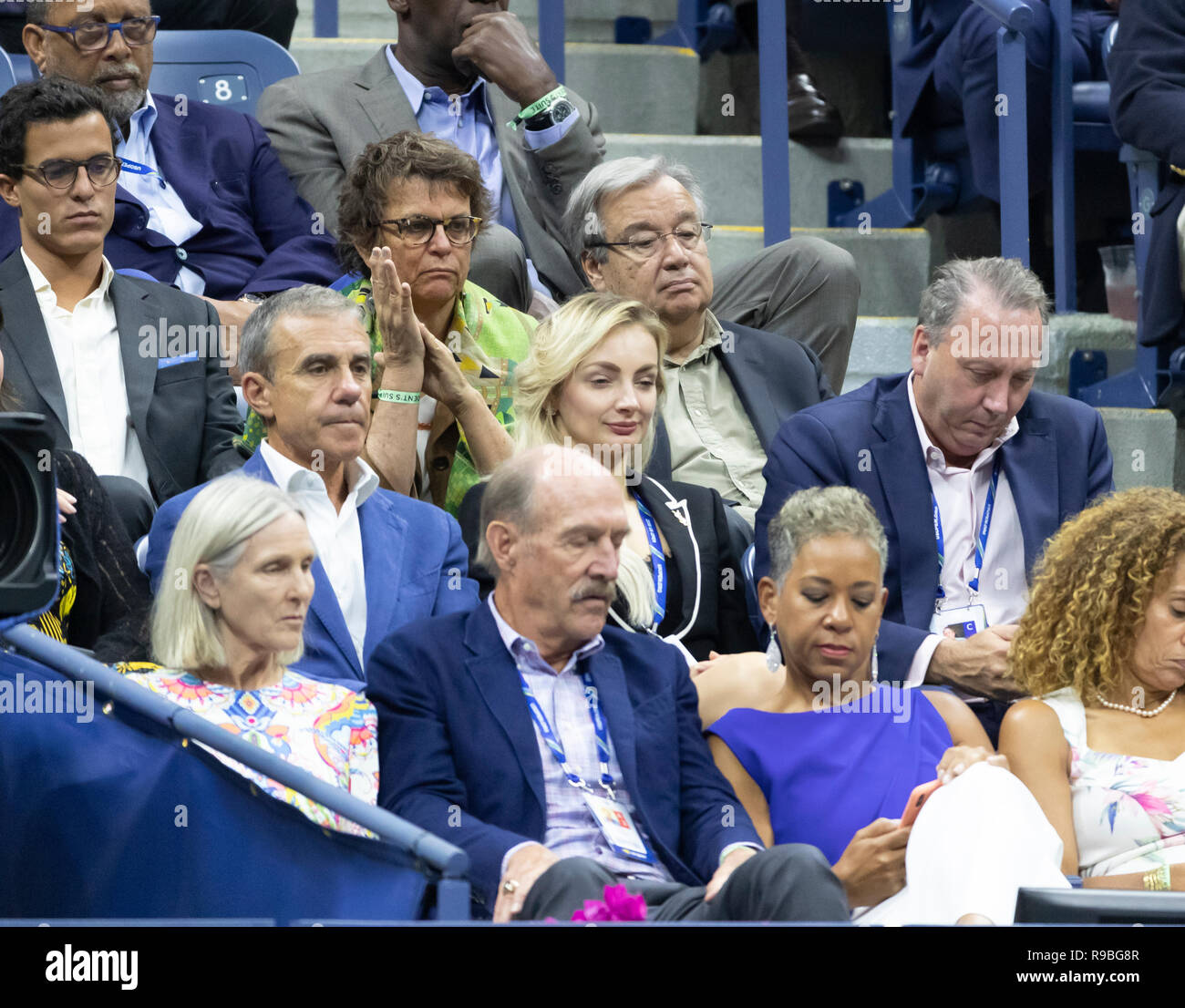 New York, NY - 9 septembre 2018 : Antonio Guterres assiste à la finale masculine de seul de l'US Open 2018 entre le Paris de la Serbie et Juan Martin del Potro, de l'Argentine à l'USTA Billie Jean King National Tennis Center Banque D'Images