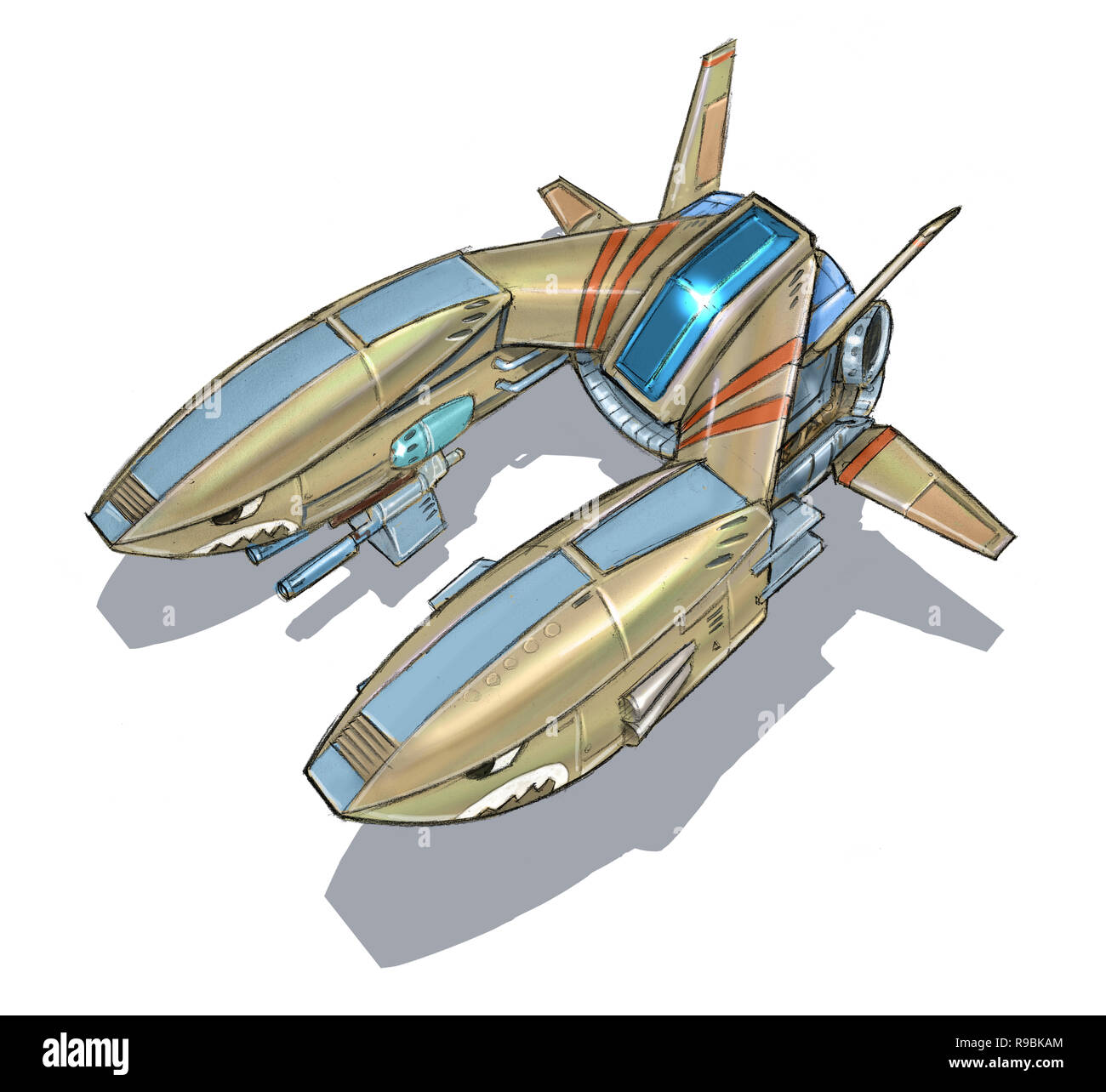 Concept Art Illustration Science-fiction futuriste de vaisseau spatial ou avion de chasse Banque D'Images