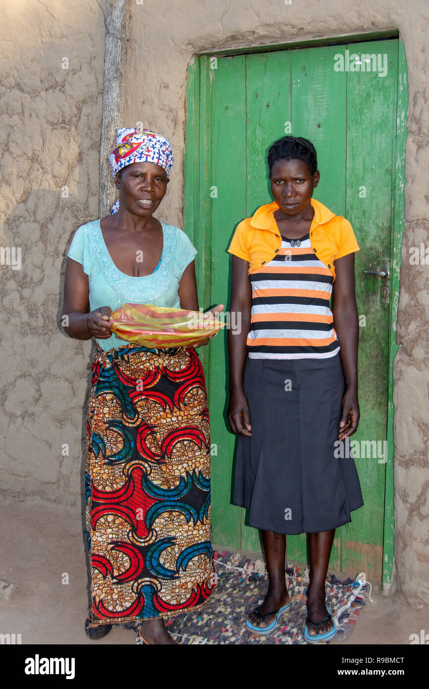 Les femmes africaines en milieu rural village de Mushekwa sur le fleuve Zambèze en Zambie, l'Afrique Banque D'Images