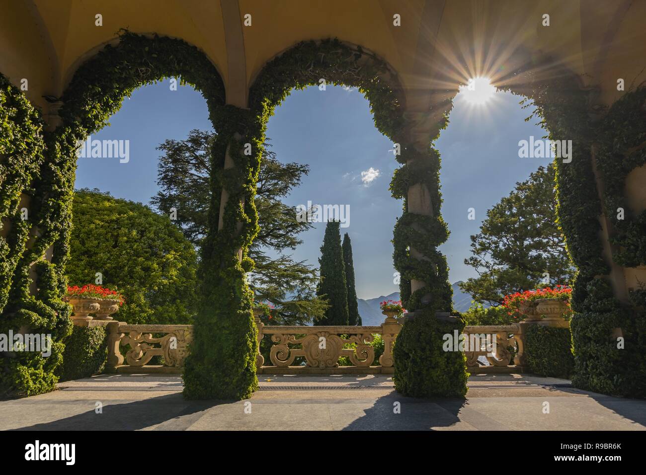 Terrasse de la Villa del Balbianello, l'un des endroits du film Star Wars, à Lenno, lac de Côme, Italie. Banque D'Images