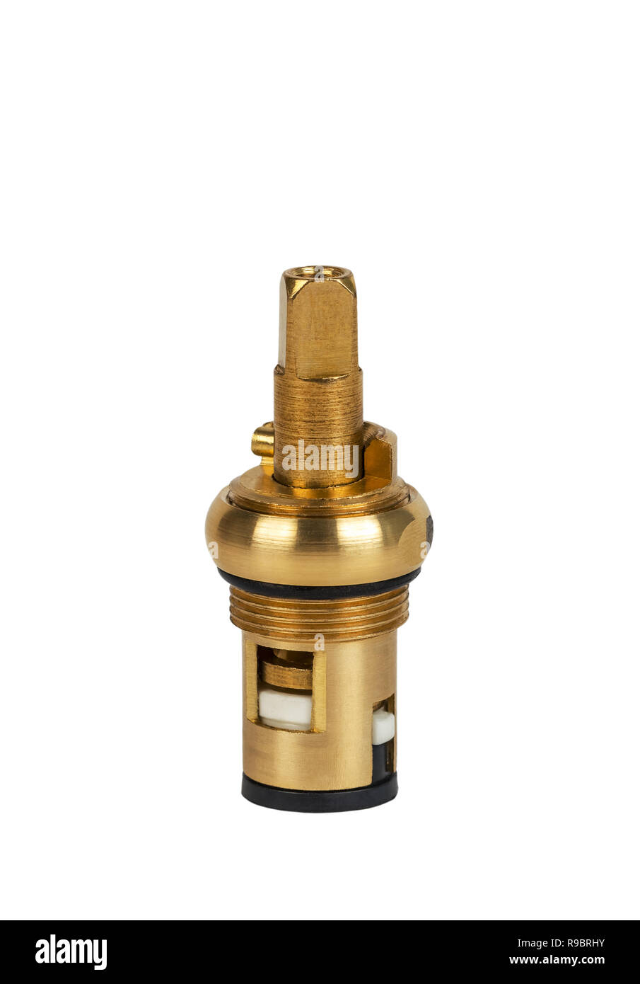 Robinet en laiton cartouche de rechange pour la soupape d'eau isolé sur fond blanc Banque D'Images