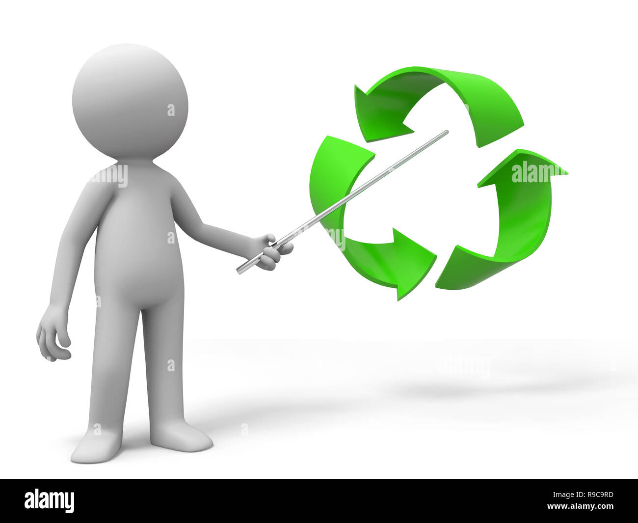 Un homme est d'expliquer le symbole de recyclage Banque D'Images