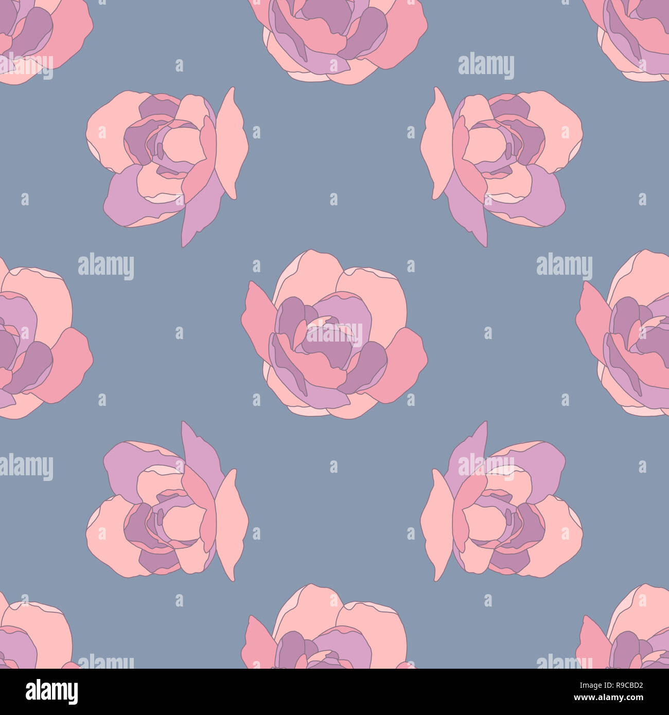 Transparent bleu avec motif floral de roses rose illustration graphique Banque D'Images