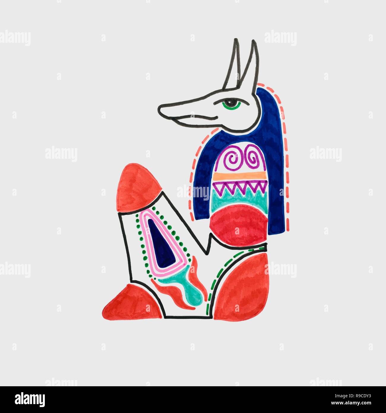 Esquisse de marqueur dieu égyptien anubis Illustration de Vecteur