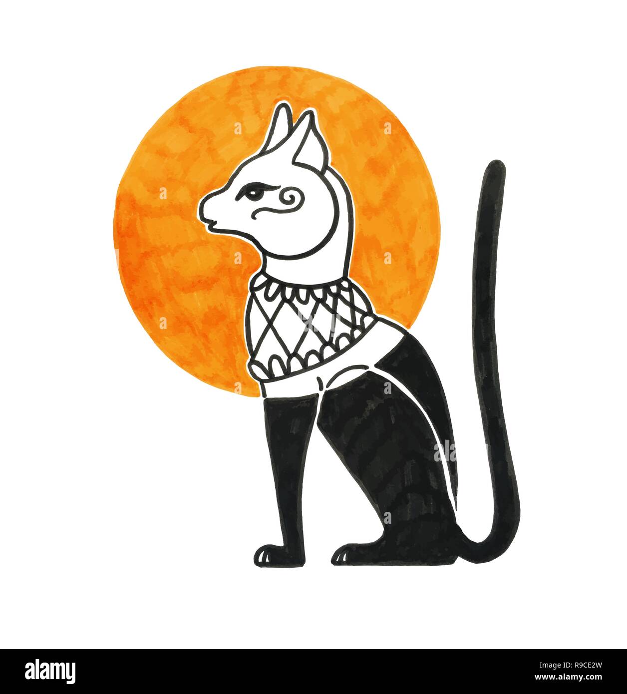 Dessin de broche chat bastet dieu Illustration de Vecteur