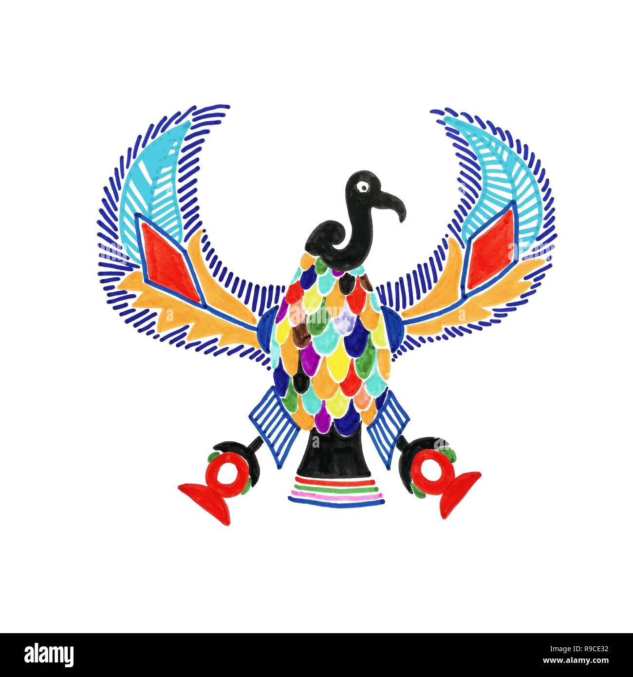 Marqueur de dessin croquis d'oiseaux faucon égyptien Illustration de Vecteur