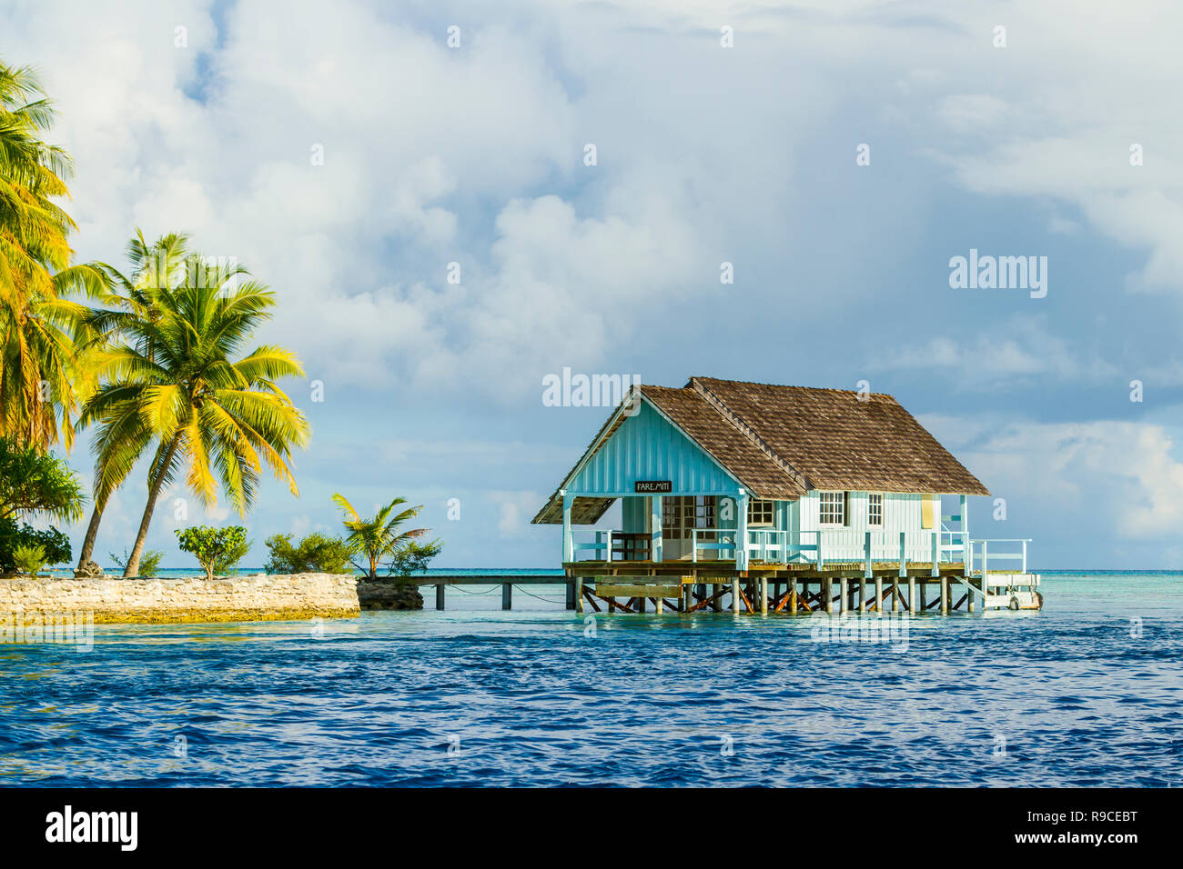 Lagon bleu d'atoll de Rangiroa, Tuamotu, Polynésie française. Banque D'Images