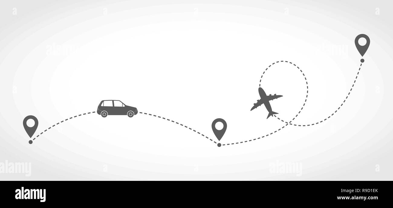 Concept de voyager en voiture et en avion. Vector illustration. Sur la route ou de la piste, avec des points de Illustration de Vecteur