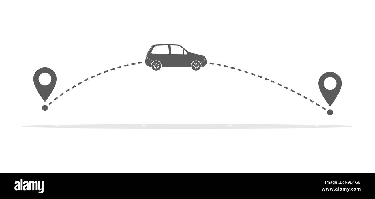 Et sa voiture sur la route ou de la piste, avec des points. Vector illustration. Concept de voyage Illustration de Vecteur