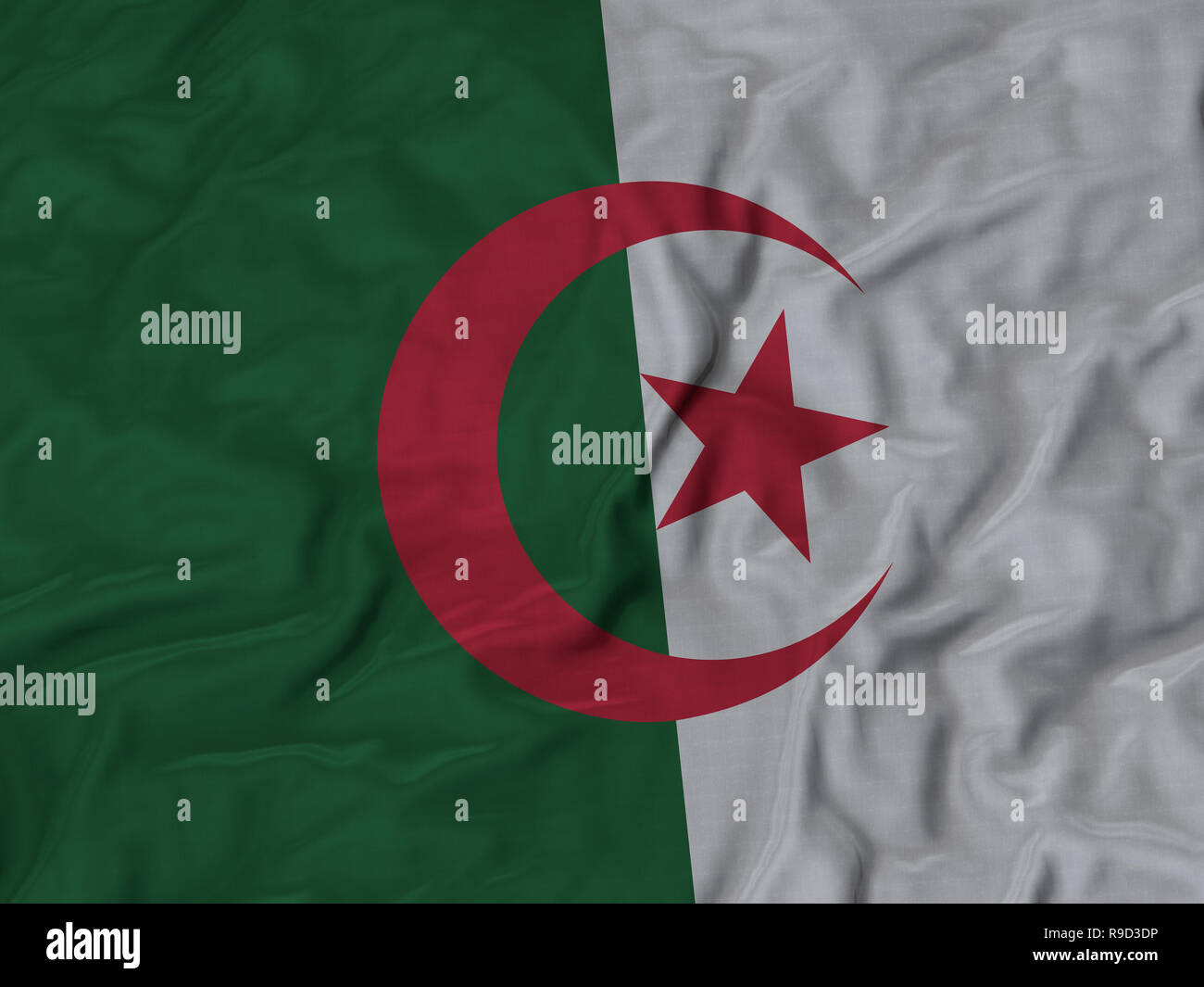 Gros plan du drapeau Algérie ébouriffé, Tissu drapeau ébouriffé Arrière-plan. Banque D'Images