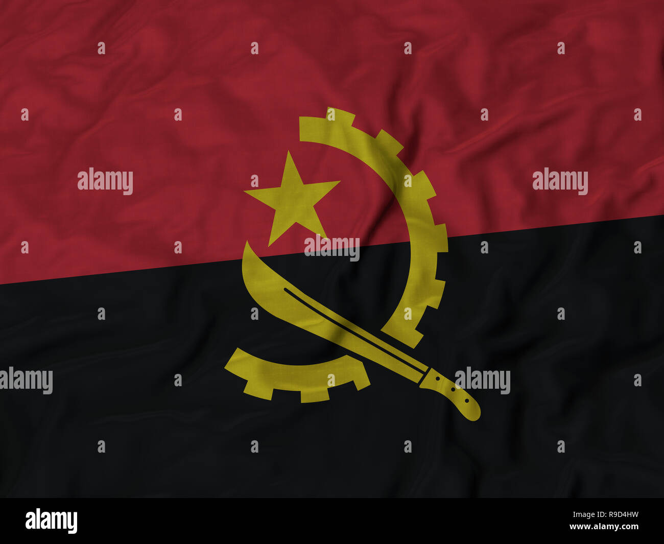 Gros plan du drapeau Angola ébouriffé, Tissu drapeau ébouriffé Arrière-plan. Banque D'Images