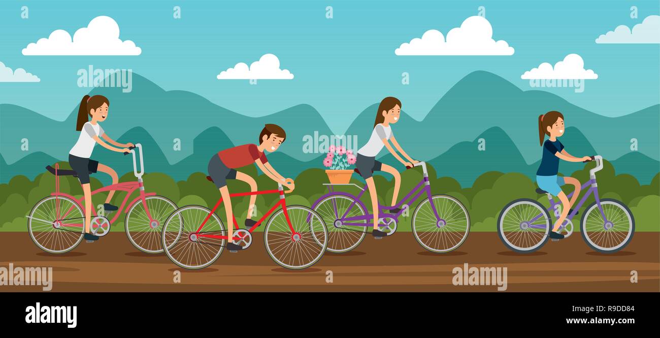 Les femmes et l'homme amis circuler à bicyclette Illustration de Vecteur