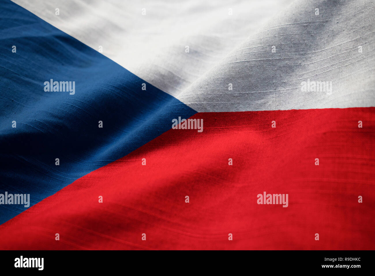 Gros plan du talon et République tchèque, République tchèque Drapeau Flag Blowing in Wind Banque D'Images