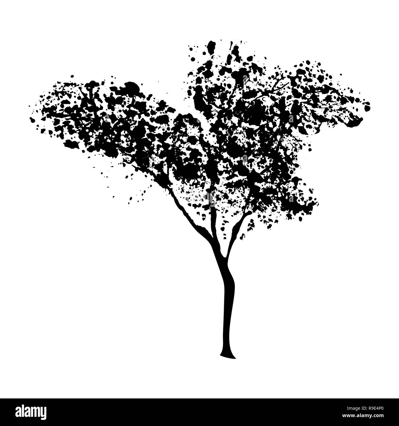 Green Tree silhouette, handdrawn aquarelle éclaboussures, isolé sur fond blanc. Vector illustration artistique Illustration de Vecteur