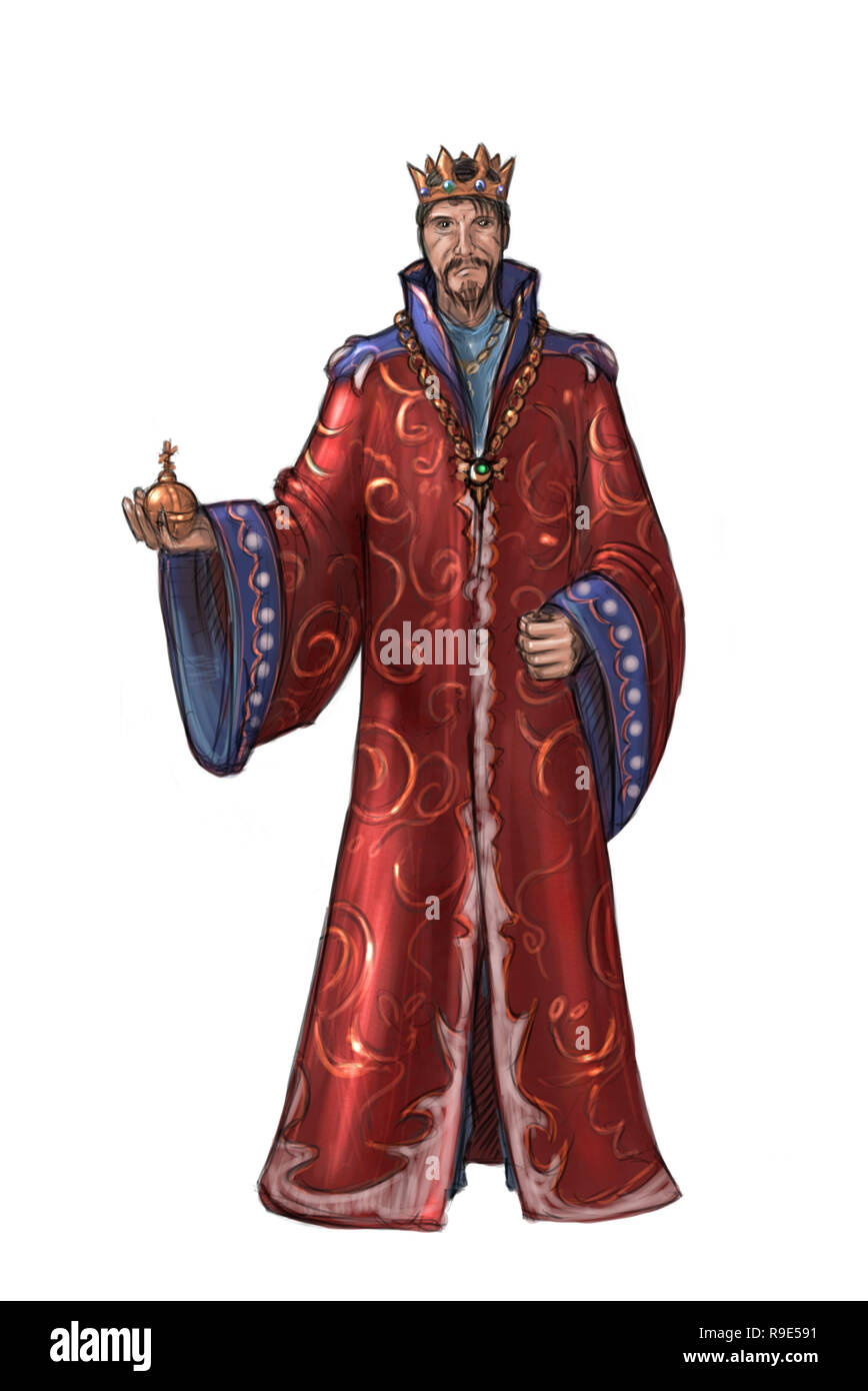 Concept Art Fantasy Illustration du Roi en habit rouge ou Gown Banque D'Images