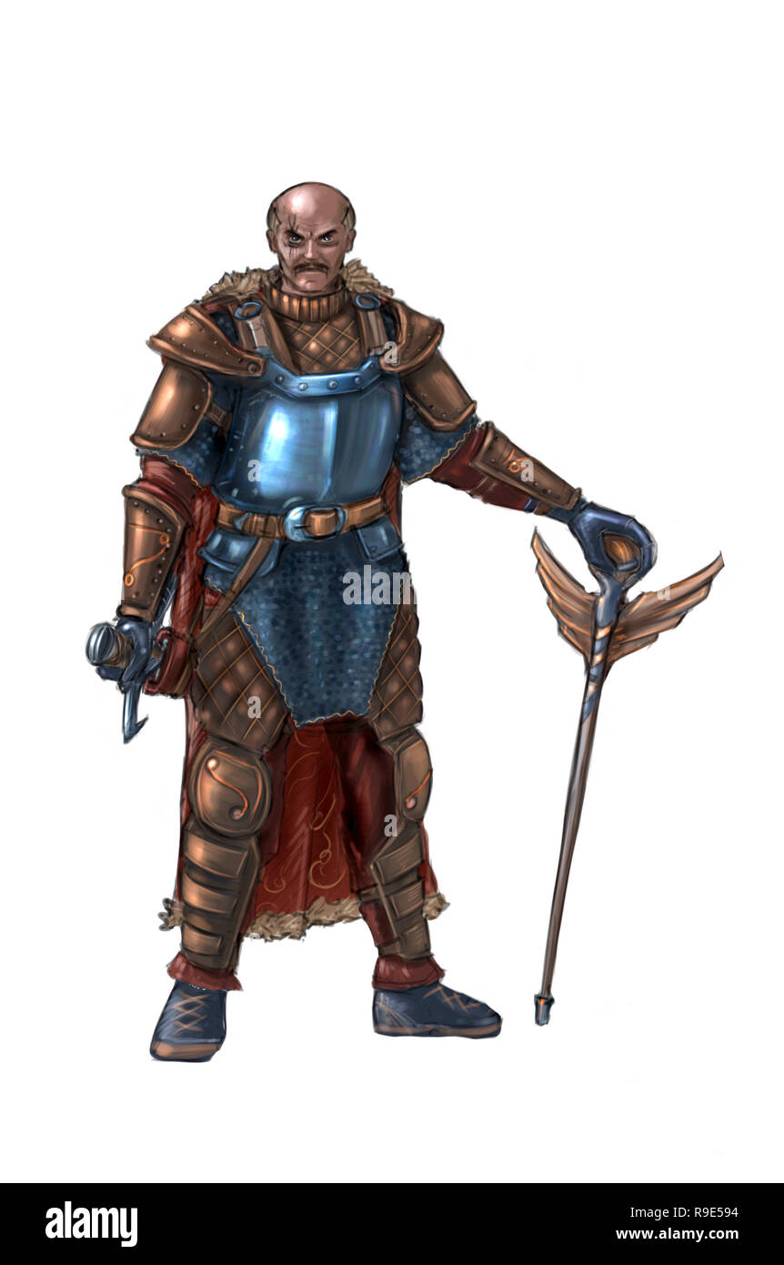 Concept Art de l'Illustration Fantasy Warrior chevalier en armure avec épée Banque D'Images