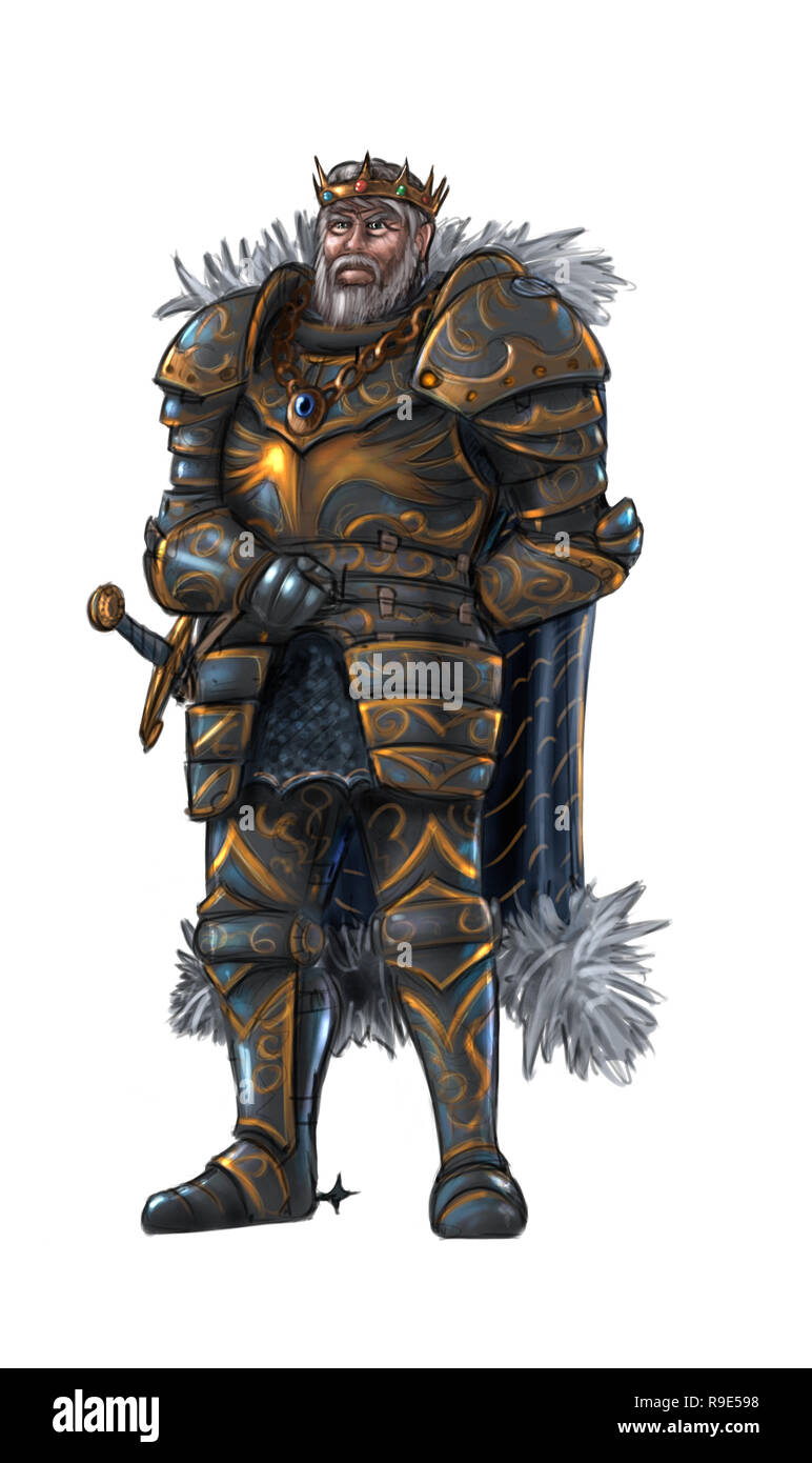 Concept Art Fantasy Illustration du roi-guerrier en armure de plaque complète Banque D'Images